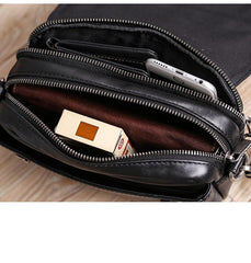 Casual Black Small Leather MENS Side Bag Black Small Messenger Bag Leather Courier Bag For Men - iwalletsmen