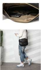 Casual Black Leather Mens Cool Side Bags Messenger Bag Brown Postman Courier Bags for Men - iwalletsmen