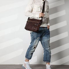 Casual Black Leather Mens Cool Side Bags Messenger Bag Brown Postman Courier Bags for Men - iwalletsmen