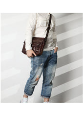 Casual Black Leather Mens Cool Side Bags Messenger Bag Brown Postman Courier Bags for Men - iwalletsmen