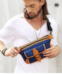 Casual Blue Nylon Leather Fanny Pack Men's Chest Bag Hip Bag Waist Bag For Men - iwalletsmen