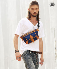Casual Blue Nylon Leather Fanny Pack Men's Chest Bag Hip Bag Waist Bag For Men - iwalletsmen