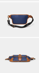 Casual Blue Nylon Leather Fanny Pack Men's Chest Bag Hip Bag Waist Bag For Men - iwalletsmen