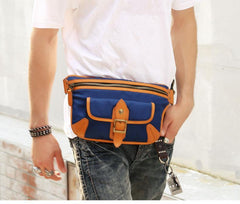 Casual Blue Nylon Leather Fanny Pack Men's Chest Bag Hip Bag Waist Bag For Men - iwalletsmen