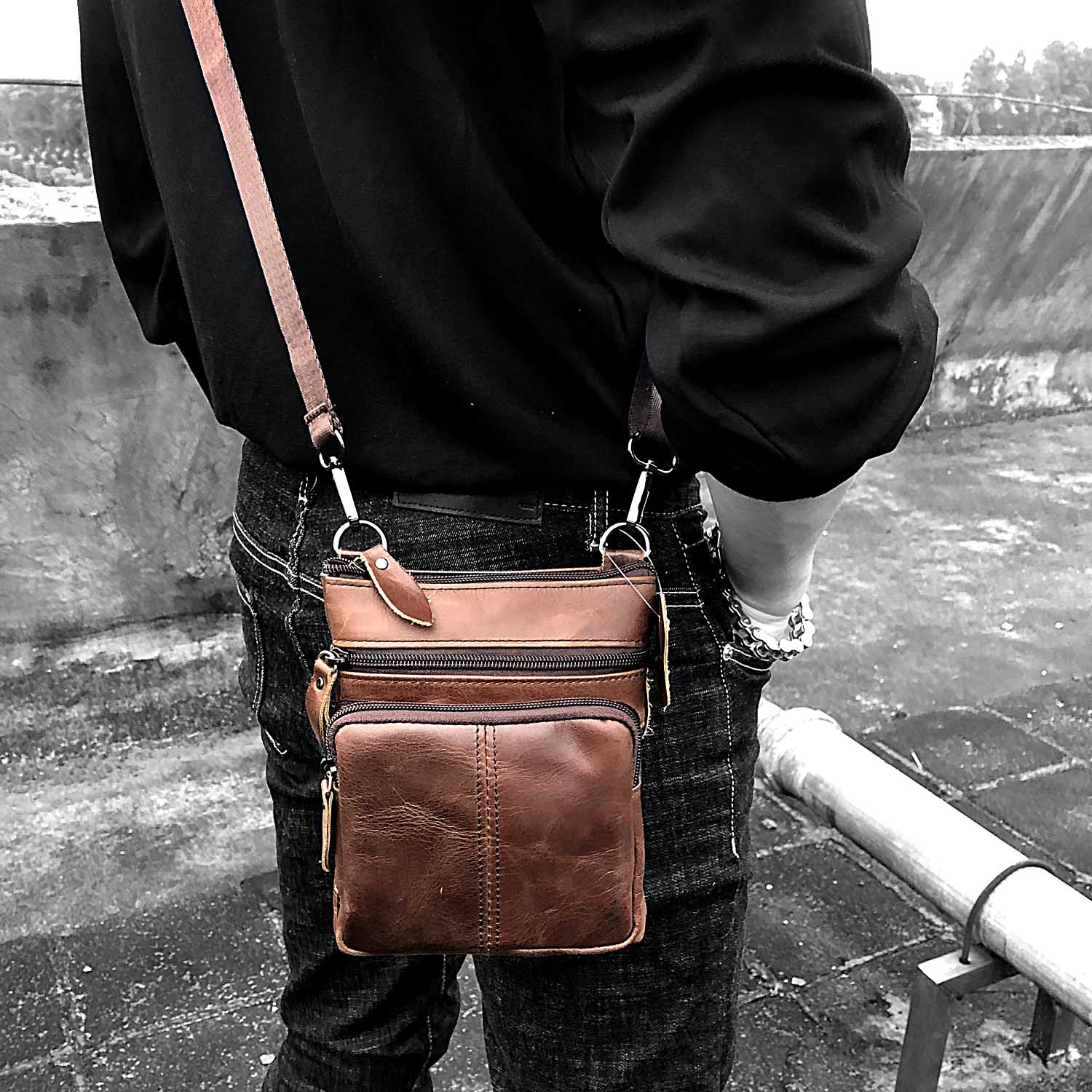 Casual Brown LEATHER MENS SMALL VERTICAL Postman BAG SIDE BAG Cool COURIER BAG MESSENGER BAG FOR MEN - iwalletsmen