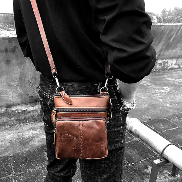Casual Brown LEATHER MENS SMALL VERTICAL Postman BAG SIDE BAG Cool COURIER BAG MESSENGER BAG FOR MEN - iwalletsmen