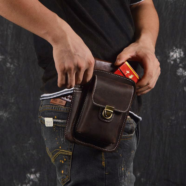 Brown Leather Cigarette Bag Holster Waist Pouches Waist Bag Belt Pouch Belt Bag For Men - iwalletsmen
