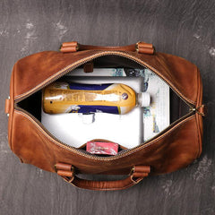 Casual Brown Leather Men's Small Overnight Bag Travel Bag Luggage Brown Weekender Bag For Men - iwalletsmen