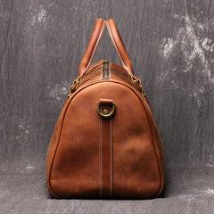 Casual Brown Leather Men's Small Overnight Bag Travel Bag Luggage Brown Weekender Bag For Men - iwalletsmen