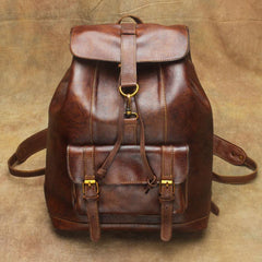Casual Black Leather Men's Backpack College Backpack Brown 14inch Laptop Backpack For Men and Women - iwalletsmen