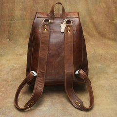 Casual Black Leather Men's Backpack College Backpack Brown 14inch Laptop Backpack For Men and Women - iwalletsmen