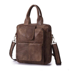 Brown Leather Mens Vertical Briefcase Work Bag Handbag Vertical 10 inches Shoulder Bags Business Bags For Men - iwalletsmen