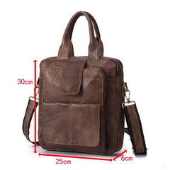 Brown Leather Mens Vertical Briefcase Work Bag Handbag Vertical 10 inches Shoulder Bags Business Bags For Men - iwalletsmen