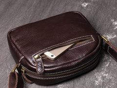 Men's Black Leather Small Messenger Bag Small Side Bag Black Courier Bag For Men - iwalletsmen