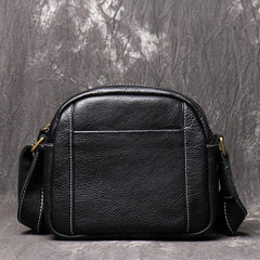 Men's Black Leather Small Messenger Bag Small Side Bag Black Courier Bag For Men - iwalletsmen