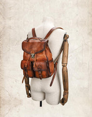 Casual Brown Mens Leather 13 inches School Backpack Satchel Backpack Brown Computer Backpack For Men - iwalletsmen