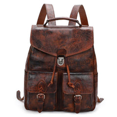 Casual Brown Mens Leather 13 inches School Backpack Satchel Backpack Brown Computer Backpack For Men - iwalletsmen