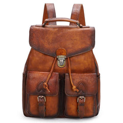 Casual Brown Mens Leather 13 inches School Backpack Satchel Backpack Brown Computer Backpack For Men - iwalletsmen