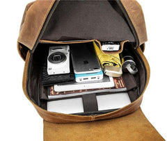 Best Brown Mens Leather 14 inches School Backpack Travel Backpack Top Computer Backpack For Men - iwalletsmen