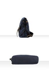 Casual Waxed Canvas Leather Mens Navy Blue Side Bag Messenger Bags Waxed Canvas Courier Bag for Men - iwalletsmen