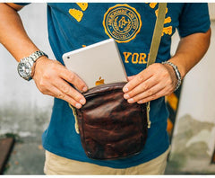 Casual Coffee Leather Men Vertical Side Bag Green Small Messenger Bag Black Courier Bag For Men - iwalletsmen
