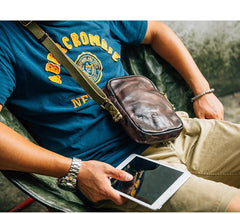 Casual Coffee Leather Men Vertical Side Bag Green Small Messenger Bag Black Courier Bag For Men - iwalletsmen