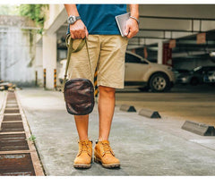 Casual Coffee Leather Men Vertical Side Bag Green Small Messenger Bag Black Courier Bag For Men - iwalletsmen
