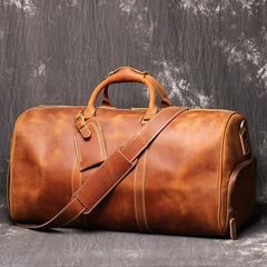 Casual Leather Men 16 inches Large Overnight Bags Travel Bags Brown Weekender Bags For Men - iwalletsmen