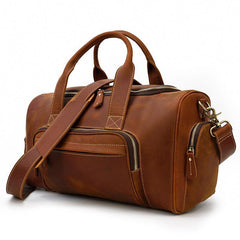 Casual Brown Leather Men Overnight Bags Handbag Travel Bags Weekender Bags For Men - iwalletsmen