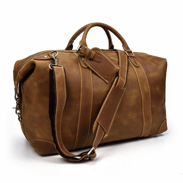 Casual Brown Leather Men Handbag Overnight Bags Travel Bags Weekender Bags For Men - iwalletsmen