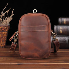 Casual Brown Leather Belt Pouch Mini Messenger Bag Men's Small Side Bag Phone Holster For Men - iwalletsmen