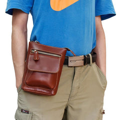 Casual Brown Leather Mini Messenger Bag Men's Belt Pouch Belt Bag Waist Pouch For Men - iwalletsmen