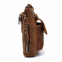 Casual Brown Leather Mini Messenger Bag Men's Belt Pouch Belt Bag Waist Pouch For Men - iwalletsmen