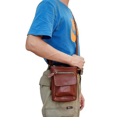 Casual Brown Leather Mini Messenger Bag Men's Belt Pouch Belt Bag Waist Pouch For Men - iwalletsmen