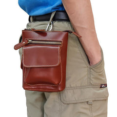 Casual Brown Leather Mini Messenger Bag Men's Belt Pouch Belt Bag Waist Pouch For Men - iwalletsmen