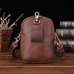 Casual Brown Leather Belt Pouch Mini Messenger Bag Men's Small Side Bag Phone Holster For Men - iwalletsmen