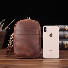 Casual Brown Leather Belt Pouch Mini Messenger Bag Men's Small Side Bag Phone Holster For Men - iwalletsmen