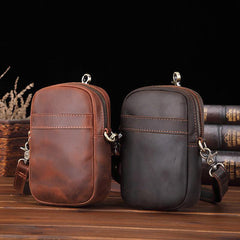 Casual Brown Leather Belt Pouch Mini Messenger Bag Men's Small Side Bag Phone Holster For Men - iwalletsmen