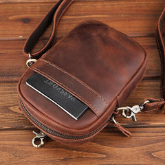 Casual Brown Leather Belt Pouch Mini Messenger Bag Men's Small Side Bag Phone Holster For Men - iwalletsmen
