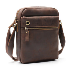 Casual Dark Coffee Leather Messenger Bag Men's 8 inches Side Bag Vertical Phone Bag Courier Bag For Men - iwalletsmen