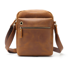 Casual Dark Coffee Leather Messenger Bag Men's 8 inches Side Bag Vertical Phone Bag Courier Bag For Men - iwalletsmen