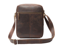 Casual Dark Coffee Leather Messenger Bag Men's 8 inches Side Bag Vertical Phone Bag Courier Bag For Men - iwalletsmen