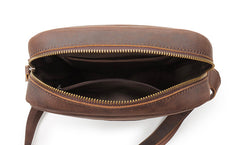 Casual Dark Coffee Leather Messenger Bag Men's 8 inches Side Bag Vertical Phone Bag Courier Bag For Men - iwalletsmen