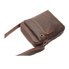 Casual Dark Coffee Leather Messenger Bag Men's 8 inches Side Bag Vertical Phone Bag Courier Bag For Men - iwalletsmen