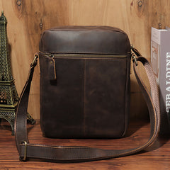 Casual Dark Coffee Leather Messenger Bag Men's 8 inches Side Bag Vertical Phone Bag Courier Bag For Men - iwalletsmen