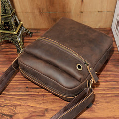 Casual Dark Coffee Leather Messenger Bag Men's 8 inches Side Bag Vertical Phone Bag Courier Bag For Men - iwalletsmen