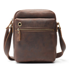 Casual Dark Coffee Leather Messenger Bag Men's 8 inches Side Bag Vertical Phone Bag Courier Bag For Men - iwalletsmen