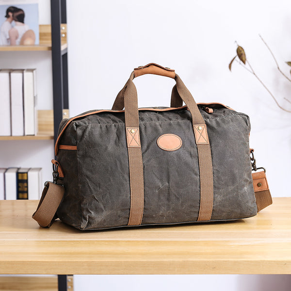Casual Green Waxed Canvas Mens Weekender Bag Travel Duffle Bag for Men - iwalletsmen