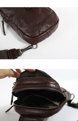 Casual Tan Leather Mens Chest Bag Sling Bag Coffee Crossbody Pack One Shoulder Backpack for Men - iwalletsmen