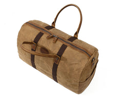 Casual Khaki Waxed Canvas Mens Weekender Bag Travel Canvas Duffle Bag for Men - iwalletsmen